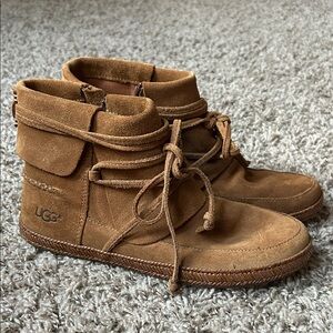 UGG Tan Suede Lace-Up Boots